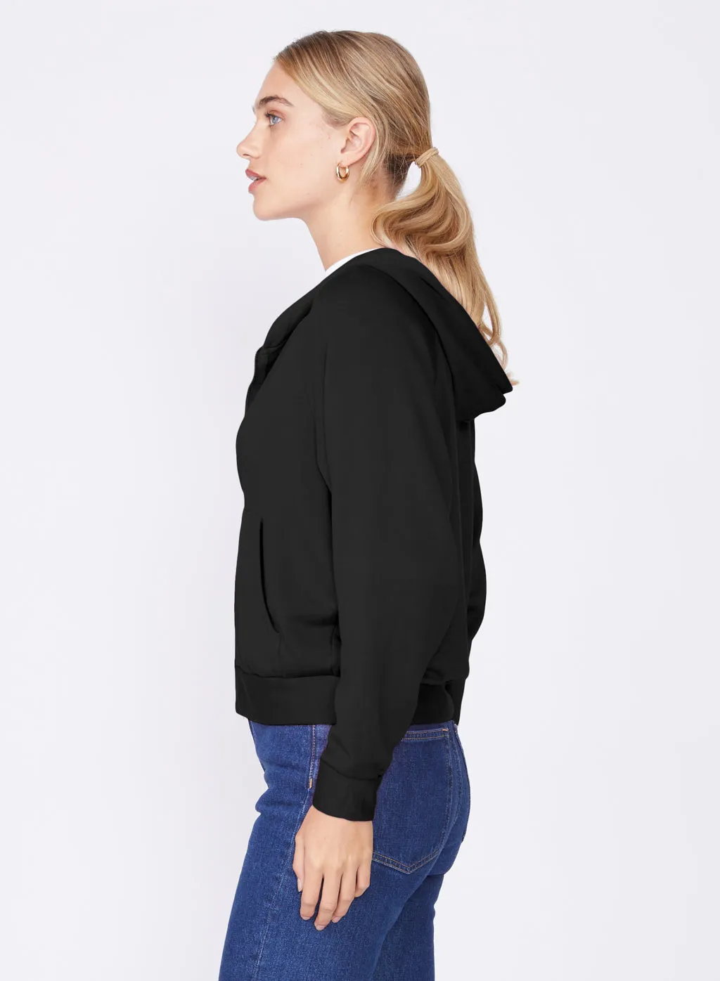 Stateside Softest Fleece Cropped Zip-Up Hoodie in Black sold by Bailey 44 product image thumbnail 4