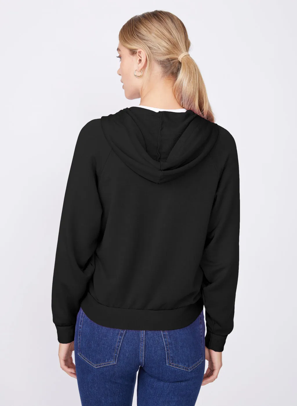 Stateside Softest Fleece Cropped Zip-Up Hoodie in Black sold by Bailey 44 product image thumbnail 5