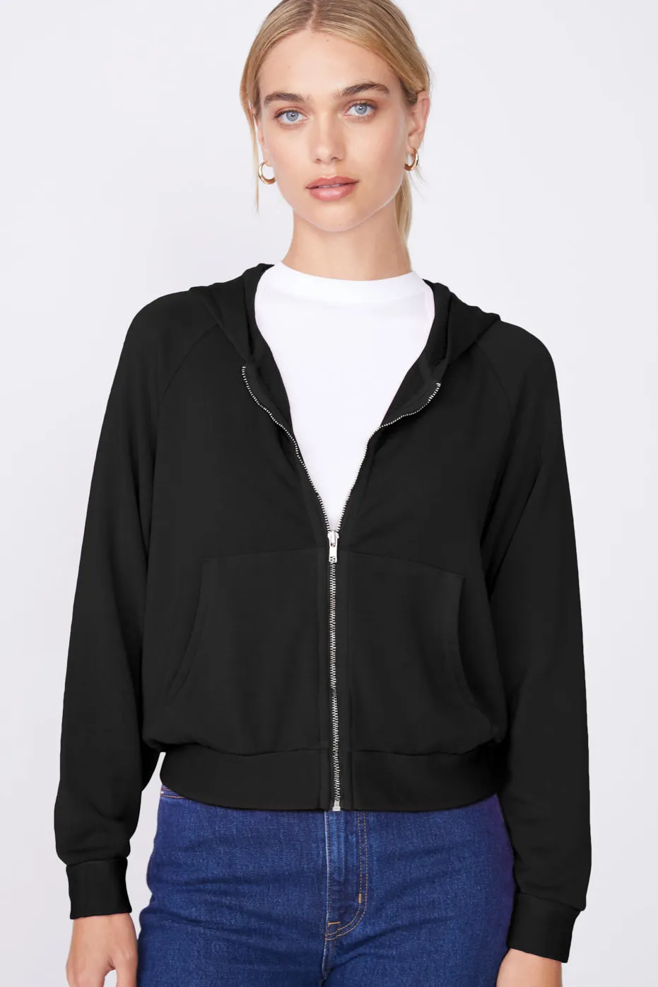 Stateside Softest Fleece Cropped Zip-Up Hoodie in Black sold by Bailey 44 product image thumbnail 2