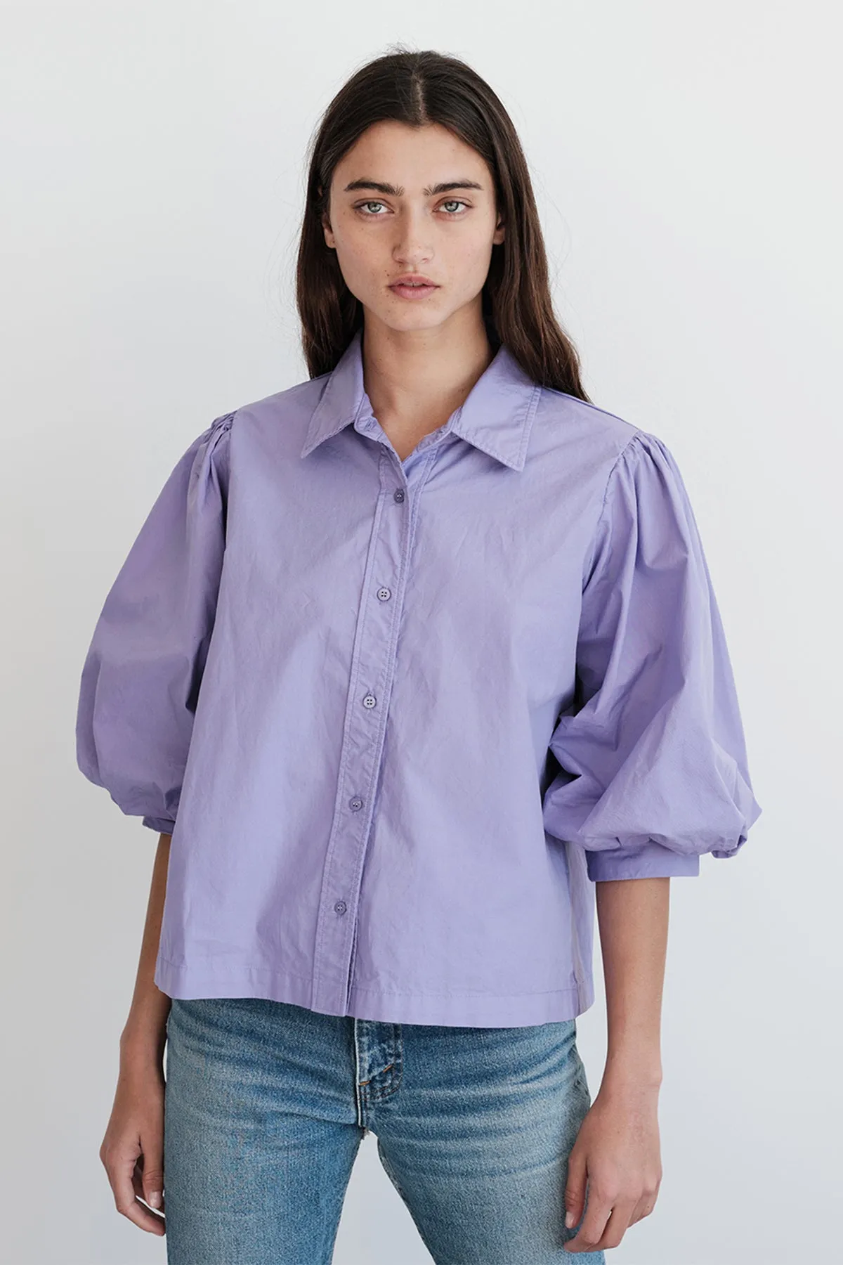 Stateside Structured Poplin Puff Sleeve Shirt in Iris sold by Bailey 44 product image thumbnail 2