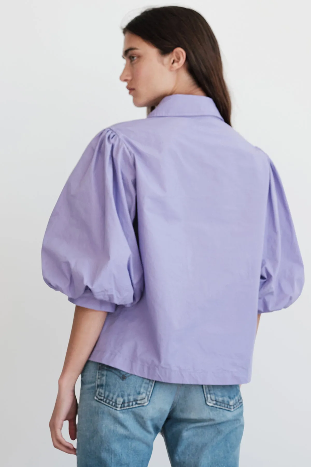 Stateside Structured Poplin Puff Sleeve Shirt in Iris sold by Bailey 44 product image thumbnail 5