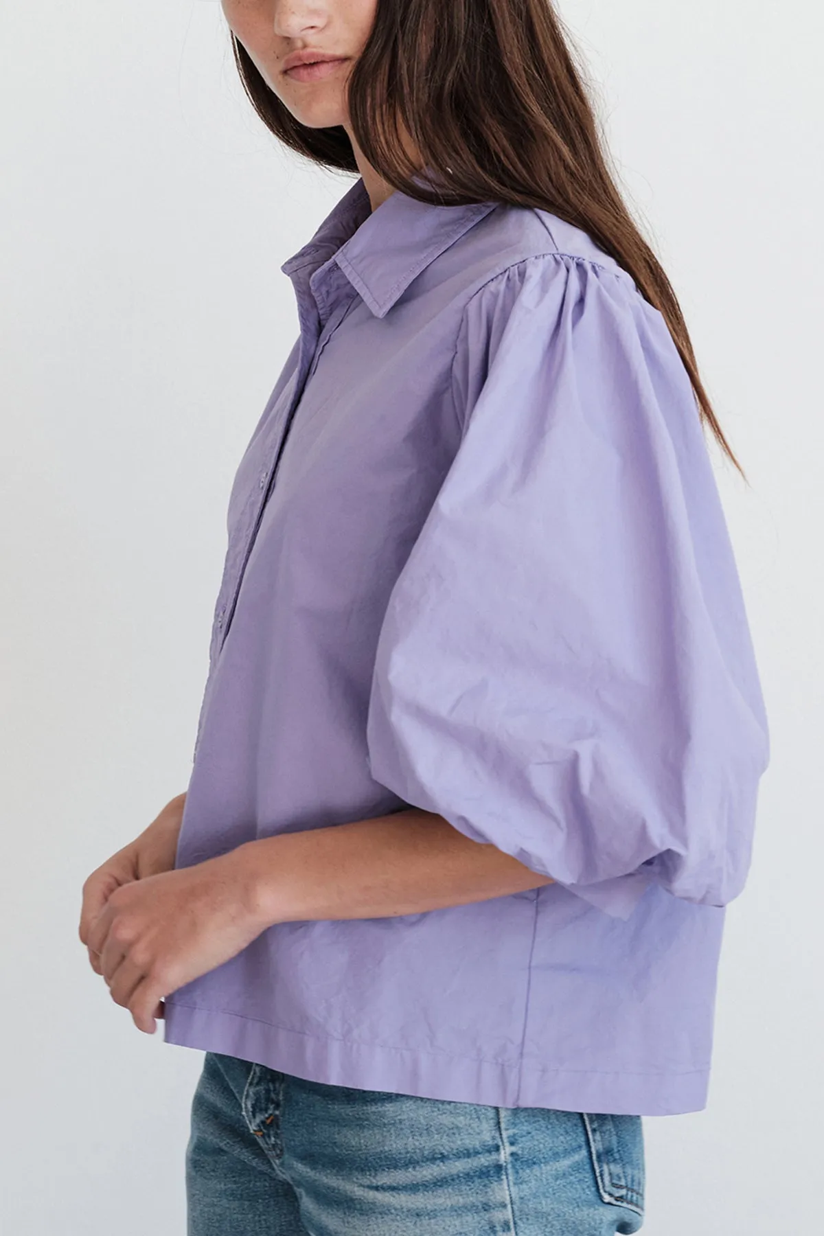 Stateside Structured Poplin Puff Sleeve Shirt in Iris sold by Bailey 44 product image thumbnail 3