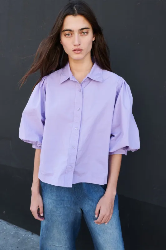 Stateside Structured Poplin Puff Sleeve Shirt in Iris made by Stateside