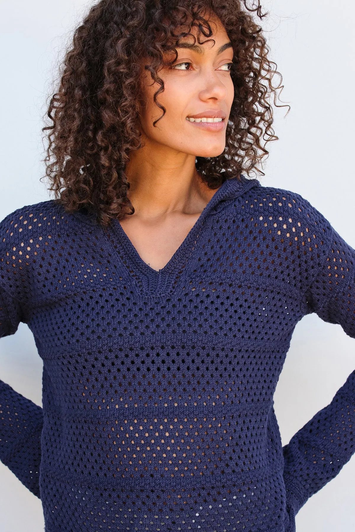 Sundry Crochet Beach Hoodie in Navy sold by Bailey 44 product image thumbnail 4