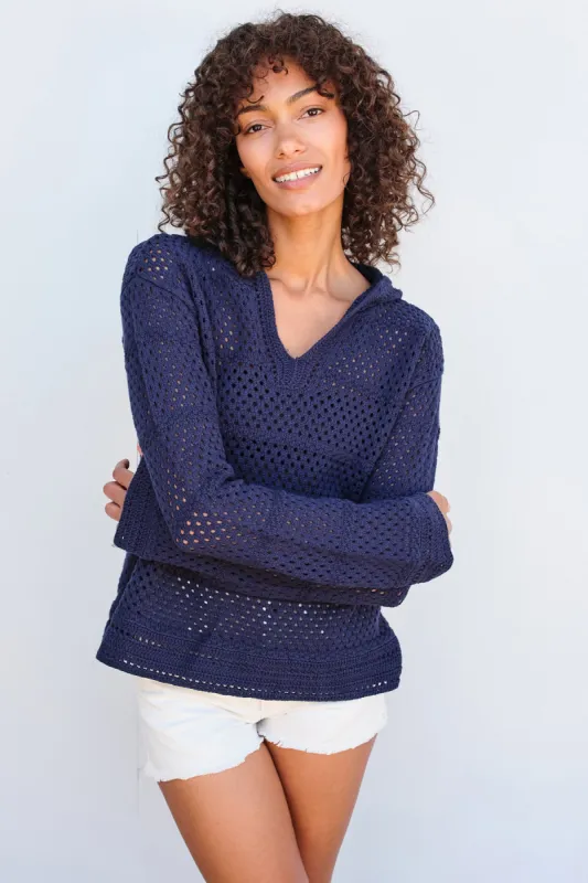 Sundry Crochet Beach Hoodie in Navy sold by Bailey 44