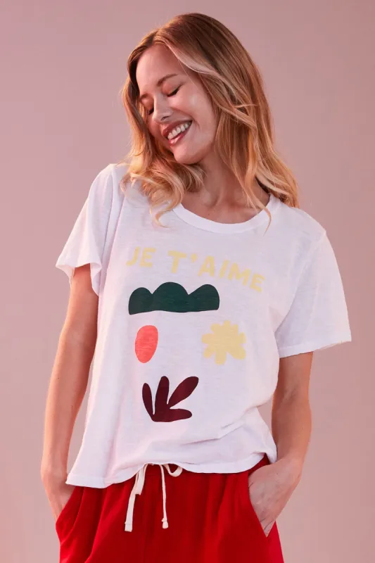 Sundry Je Taime Rolled Sleeve Tee in Optic White sold by Bailey 44