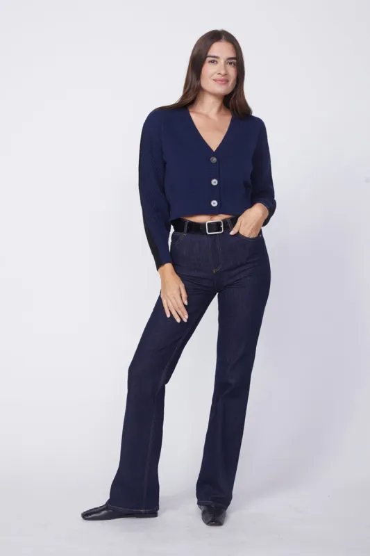 Stateside Colorblock Cropped Cardigan Sweater in Navy/Black sold by Bailey 44