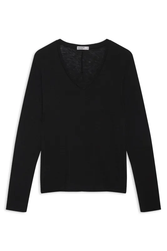 Stateside Supima Slub Jersey Long Sleeve V-Neck in Black sold by Bailey 44