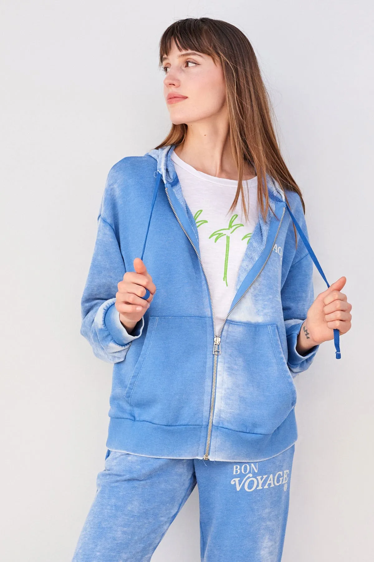 Sundry Bon Voyage Zip Hoodie in Azure sold by Bailey 44 product image thumbnail 2
