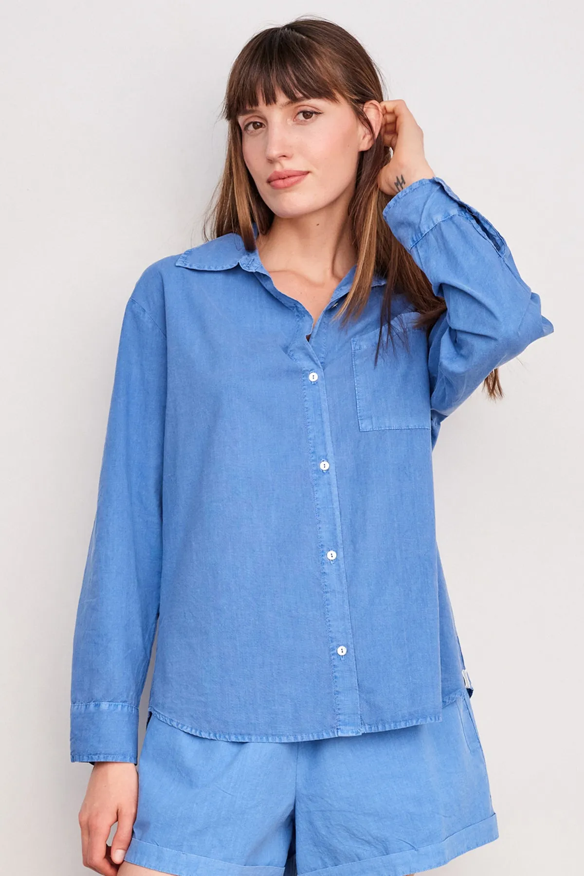 Sundry Voile Button Down in Pigment Azure sold by Bailey 44