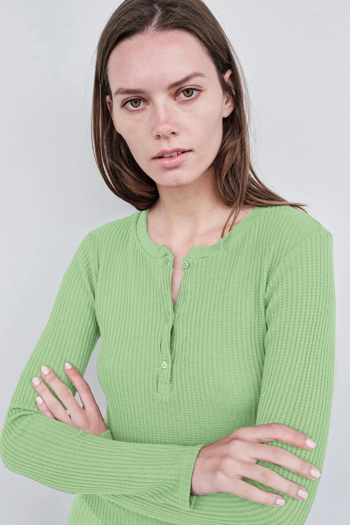 Stateside Luxe Thermal Henley Top in Wasabi sold by Bailey 44 product image thumbnail 4