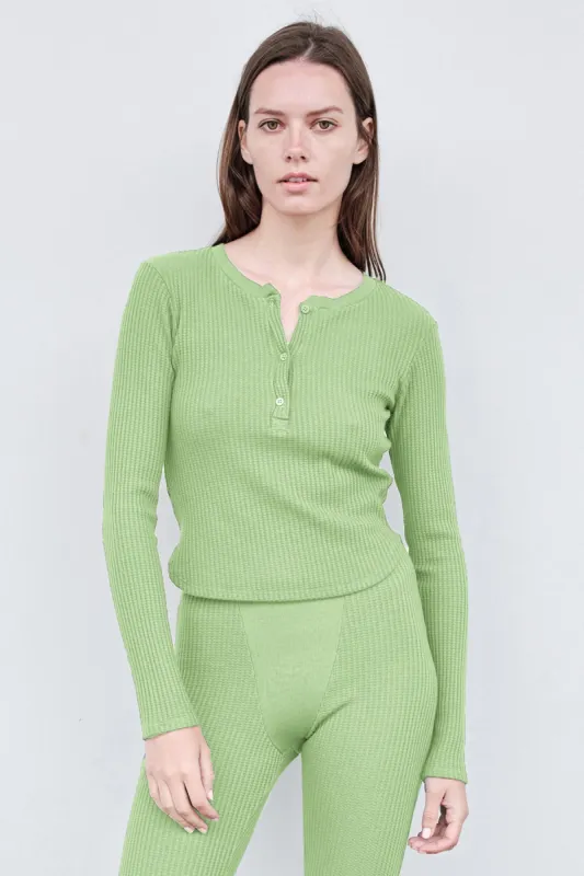 Stateside Luxe Thermal Henley Top in Wasabi sold by Bailey 44