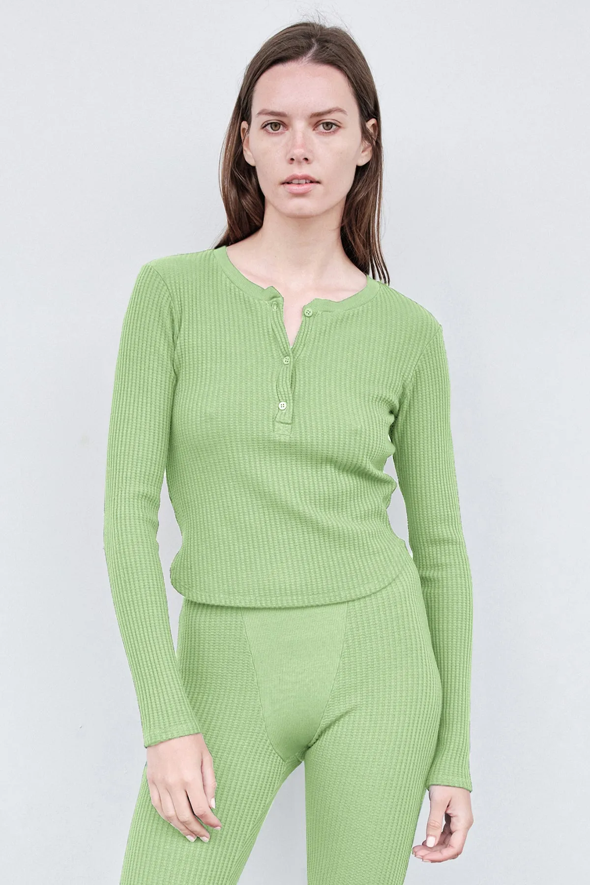 Stateside Luxe Thermal Henley Top in Wasabi sold by Bailey 44