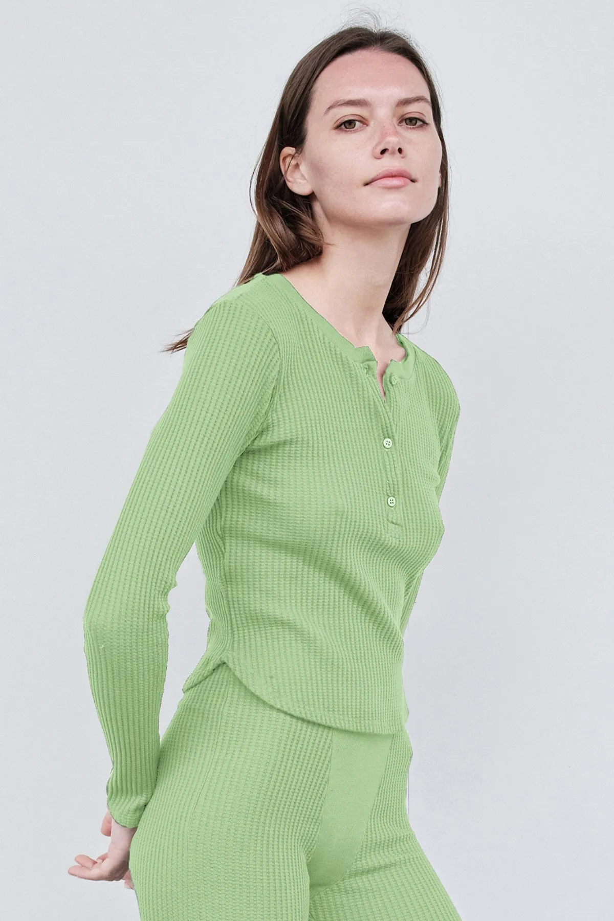 Stateside Luxe Thermal Henley Top in Wasabi sold by Bailey 44 product image thumbnail 2