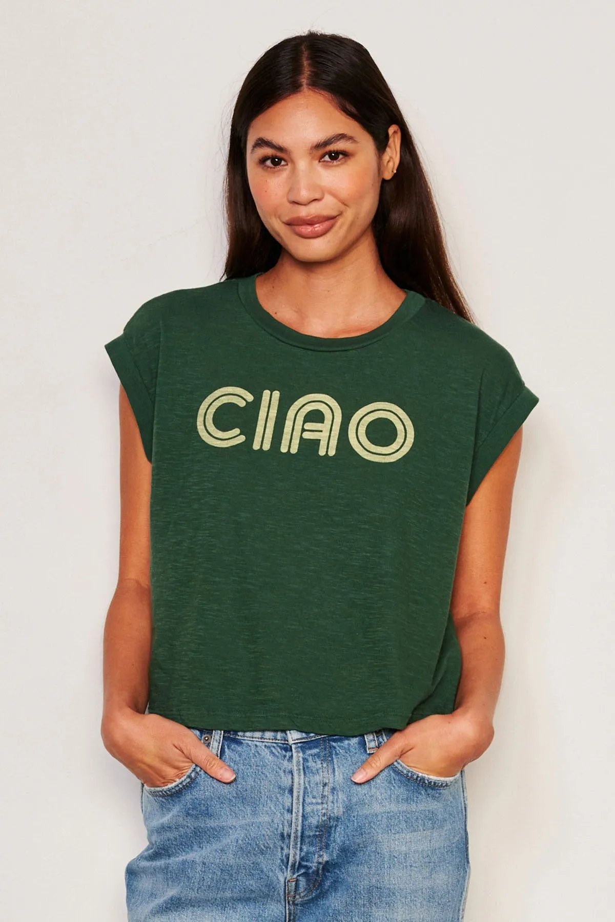 Sundry Ciao Muscle Tank in Everglade sold by Bailey 44