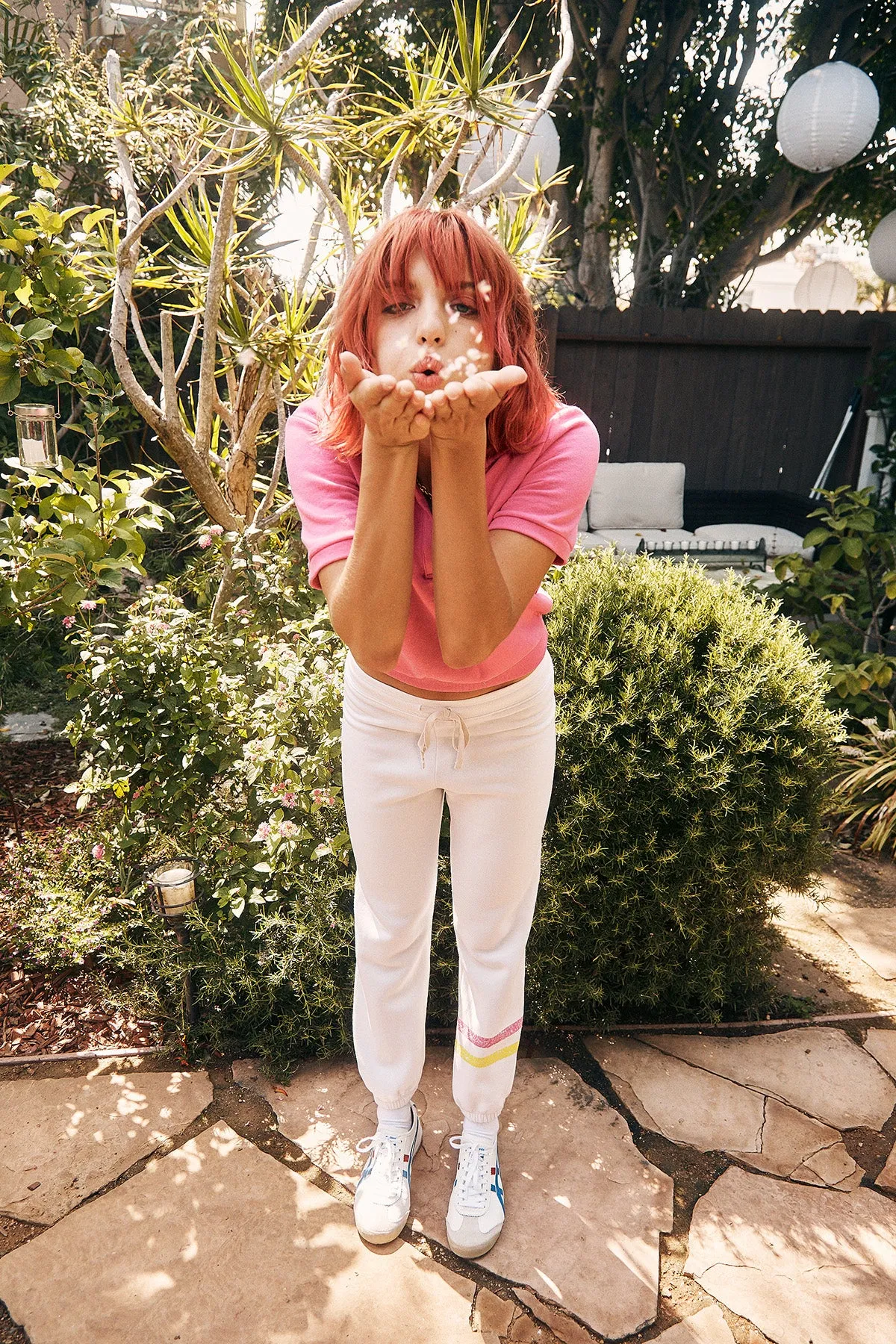 Sundry Short Sleeve Johnny Collar Sweatshirt in Magenta sold by Bailey 44 product image thumbnail 2