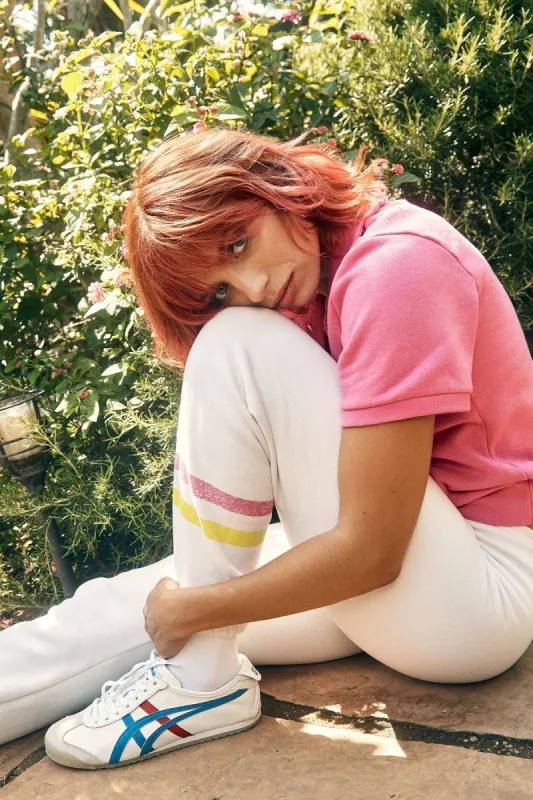 Sundry Short Sleeve Johnny Collar Sweatshirt in Magenta sold by Bailey 44