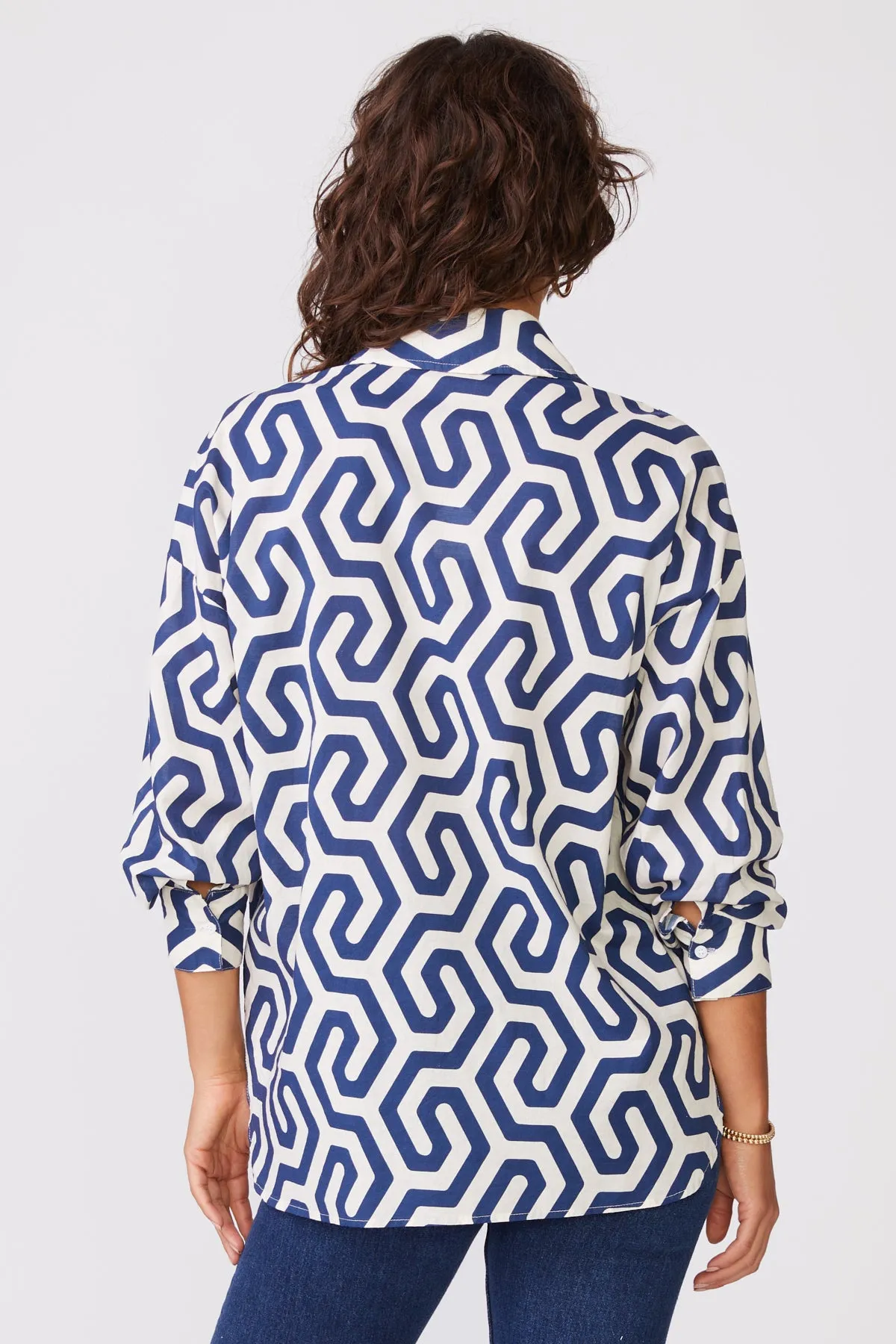 Stateside Geo Print Voile Oversized Shirt in New Navy sold by Bailey 44 product image thumbnail 4