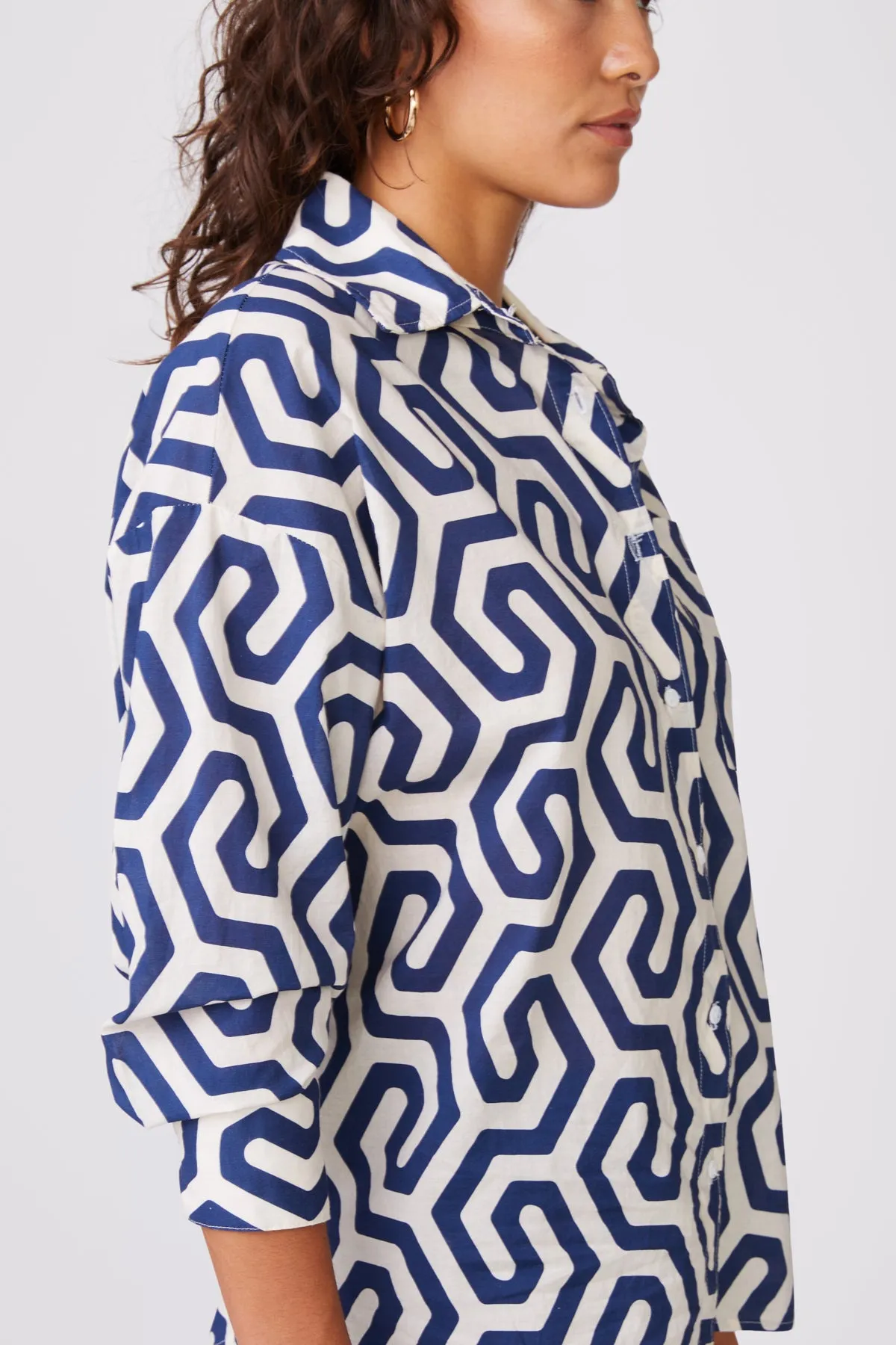Stateside Geo Print Voile Oversized Shirt in New Navy sold by Bailey 44 product image thumbnail 5
