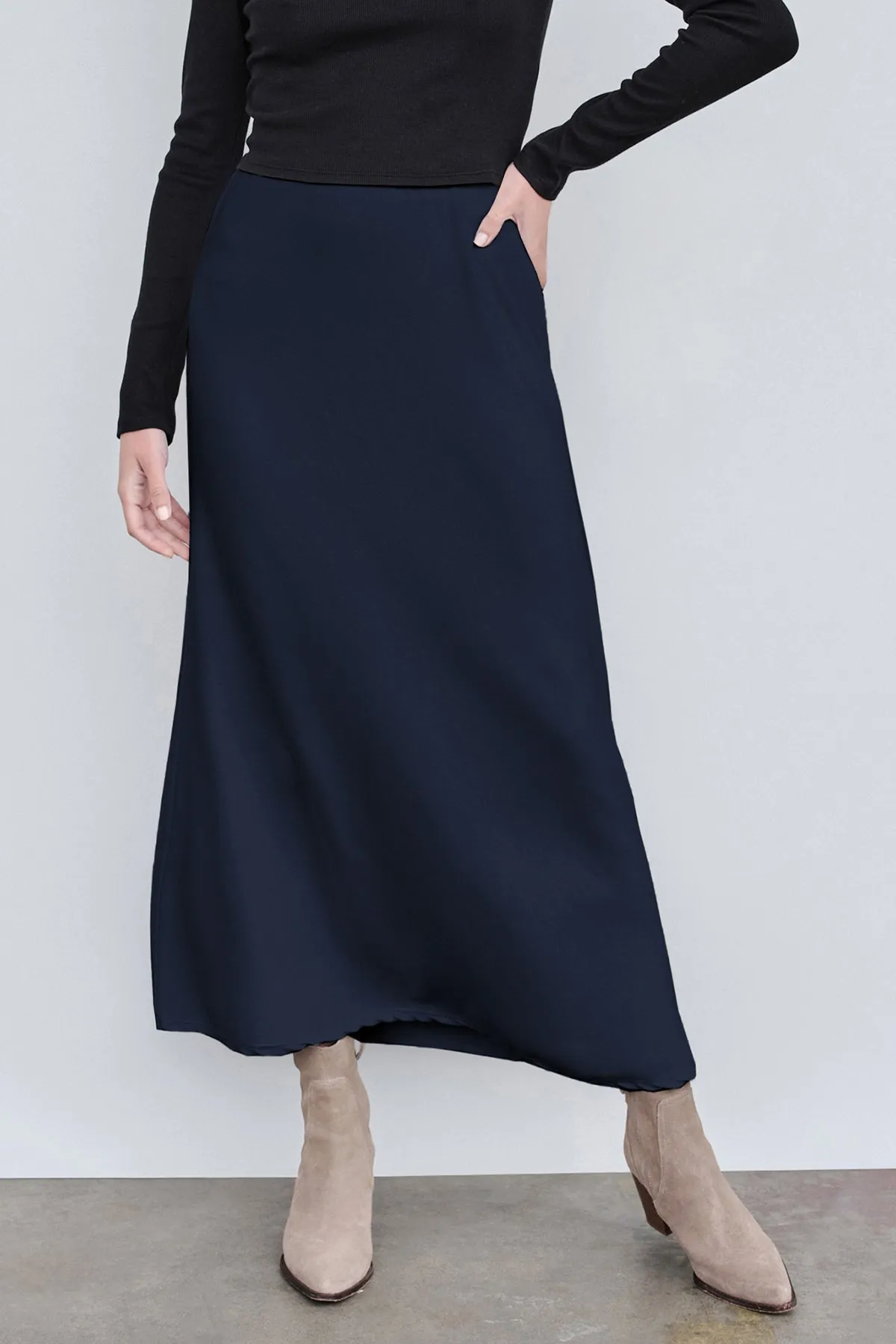 Stateside Rib Bias Cut Skirt in New Navy sold by Bailey 44