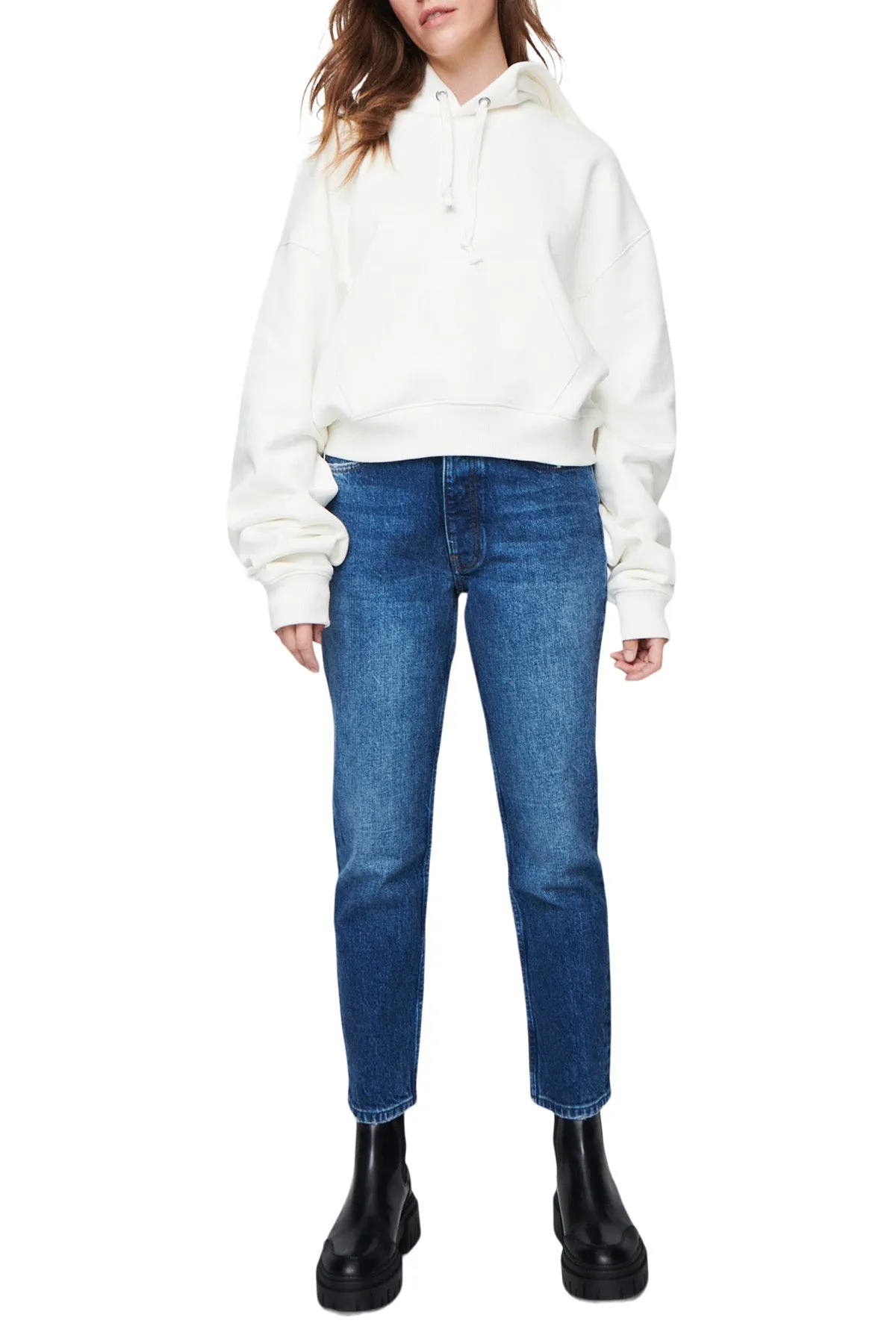 DSTLD Women's Cropped Hoodie in Off White sold by Bailey 44