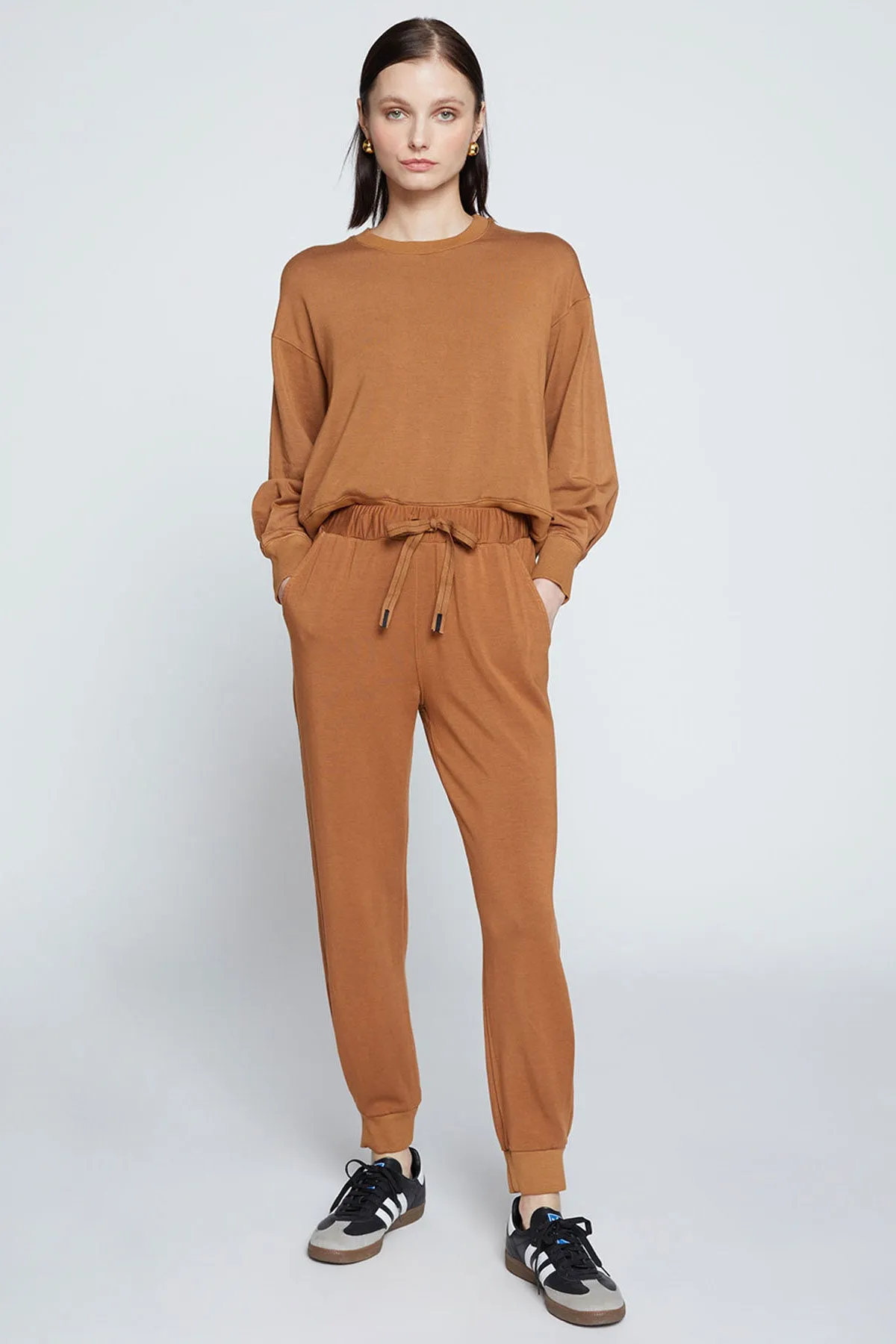 Stateside Softest Fleece Pleated Hem Jogger in Toffee sold by Bailey 44