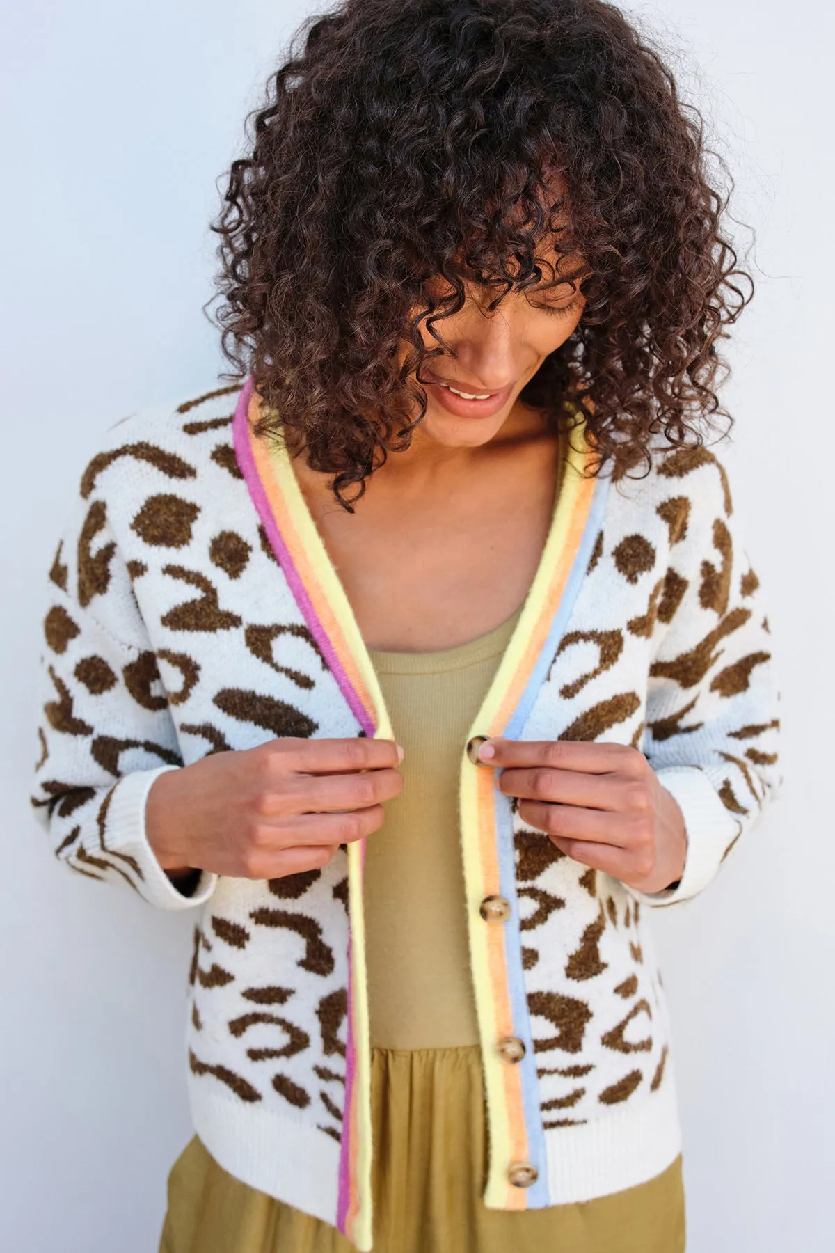 Sundry Leopard Boxy Cardigan in Cream/Sorbet Leopard sold by Bailey 44 product image thumbnail 2