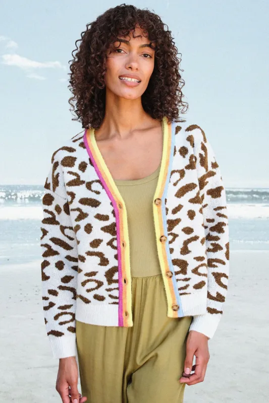 Sundry Leopard Boxy Cardigan in Cream/Sorbet Leopard sold by Bailey 44