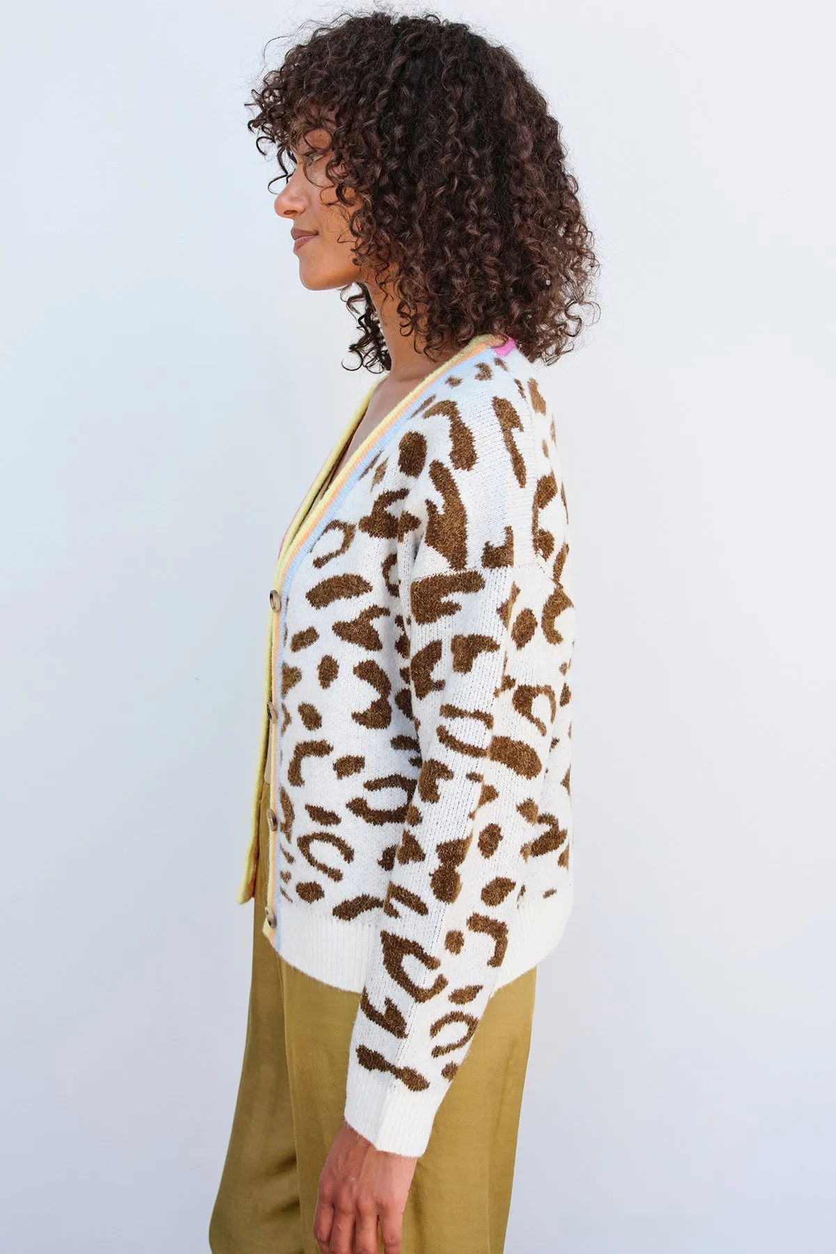 Sundry Leopard Boxy Cardigan in Cream/Sorbet Leopard sold by Bailey 44 product image thumbnail 3