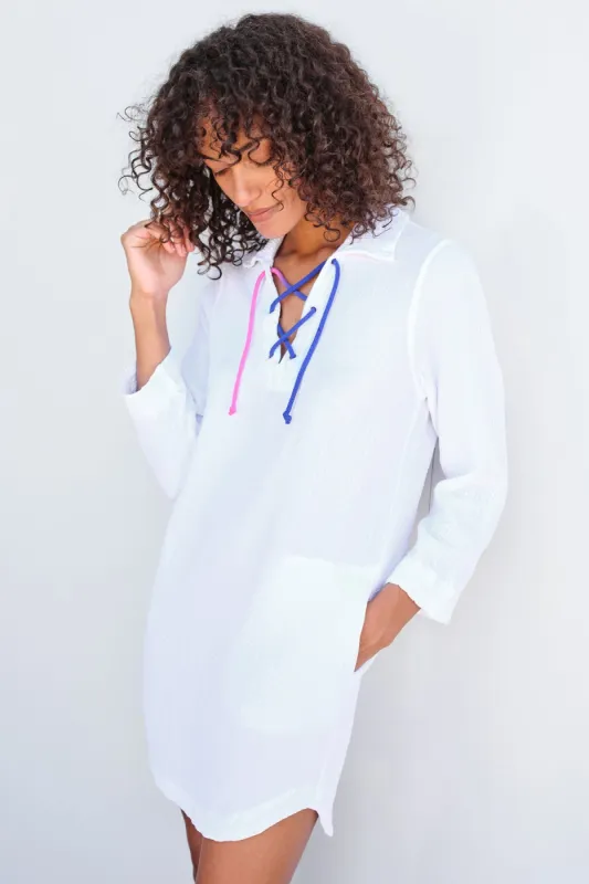 Sundry Mini Lace Up Dress in White sold by Bailey 44