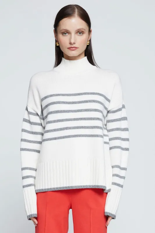 Stateside Striped Mock Neck Sweater in Cream sold by Bailey 44