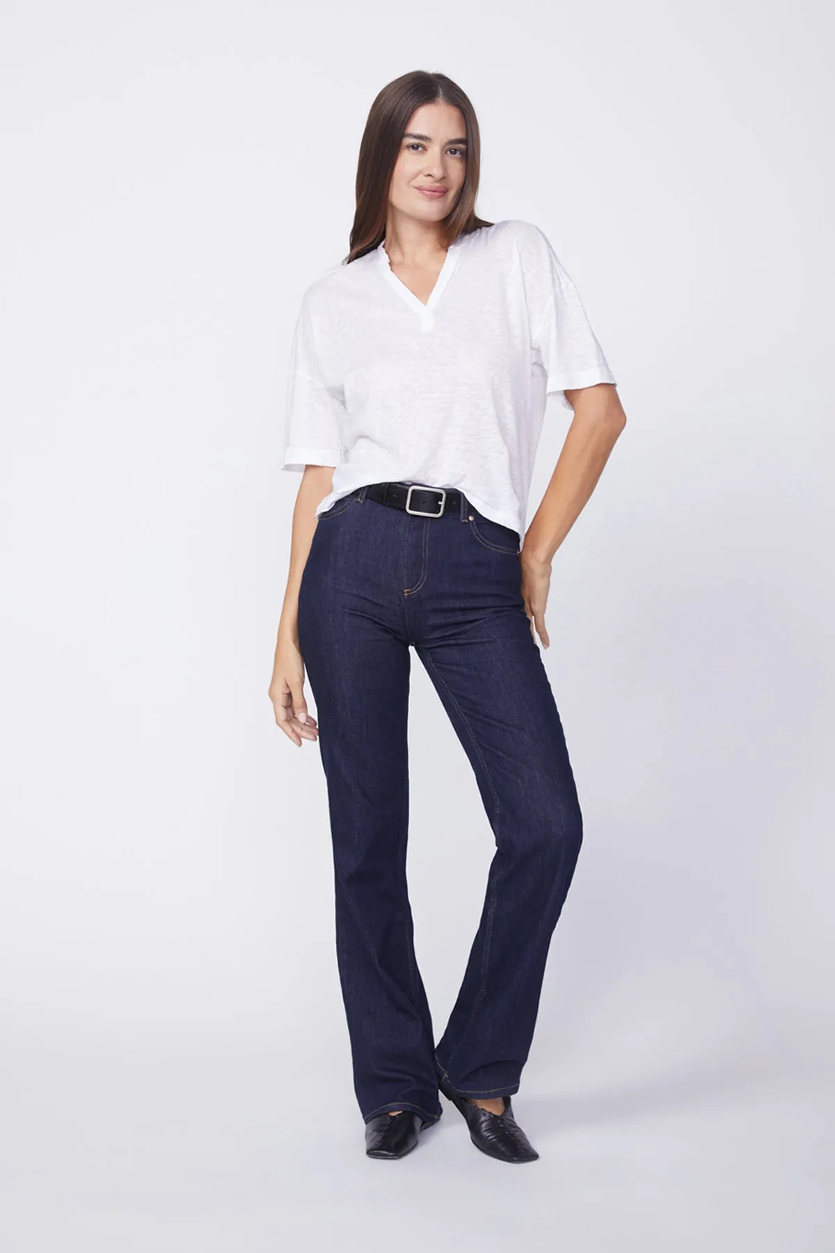 Stateside Supima Slub Short Sleeve Boxy Henley in White sold by Bailey 44