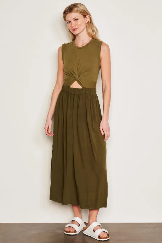Sundry Midi Mixed Media Dress in Olive sold by Bailey 44