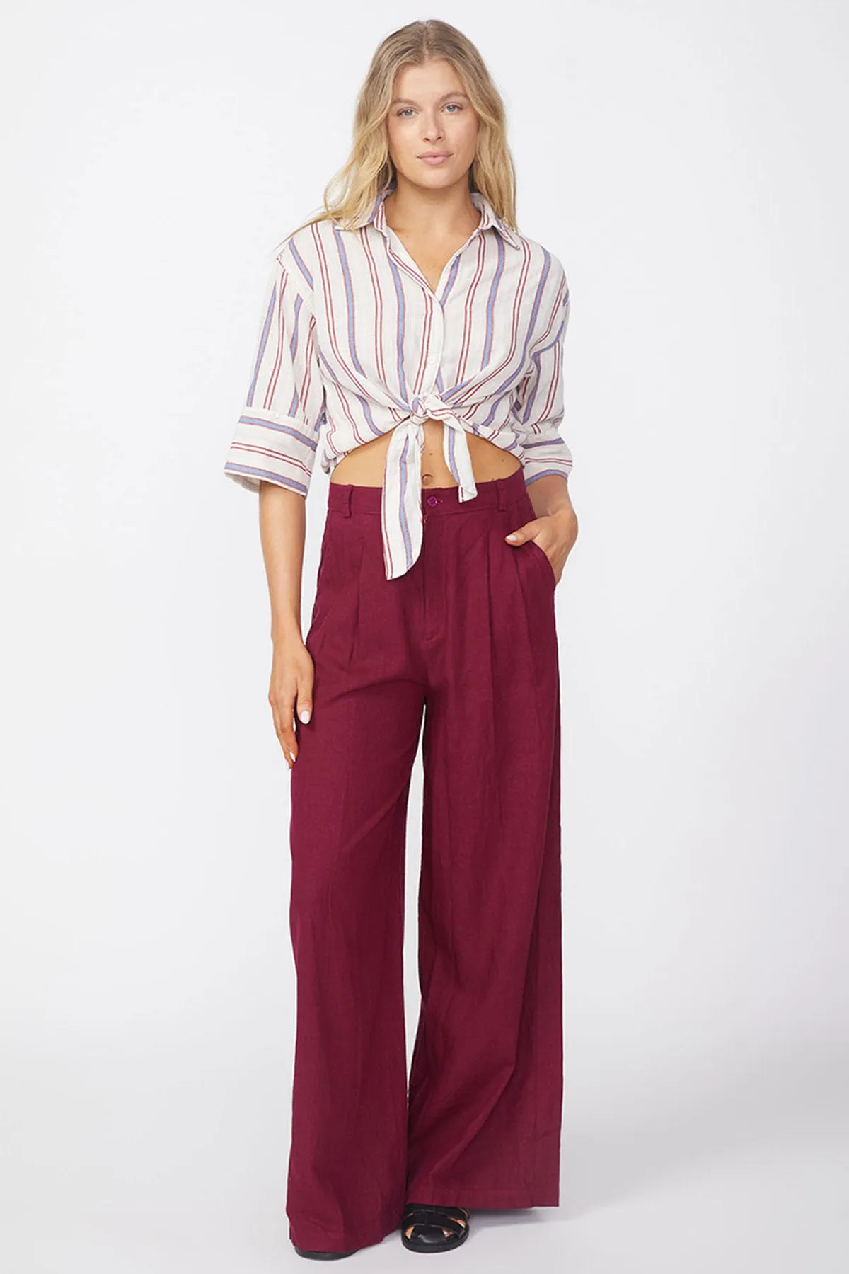 Stateside Linen Wide Leg Trouser in Bordeaux sold by Bailey 44 product image thumbnail 2