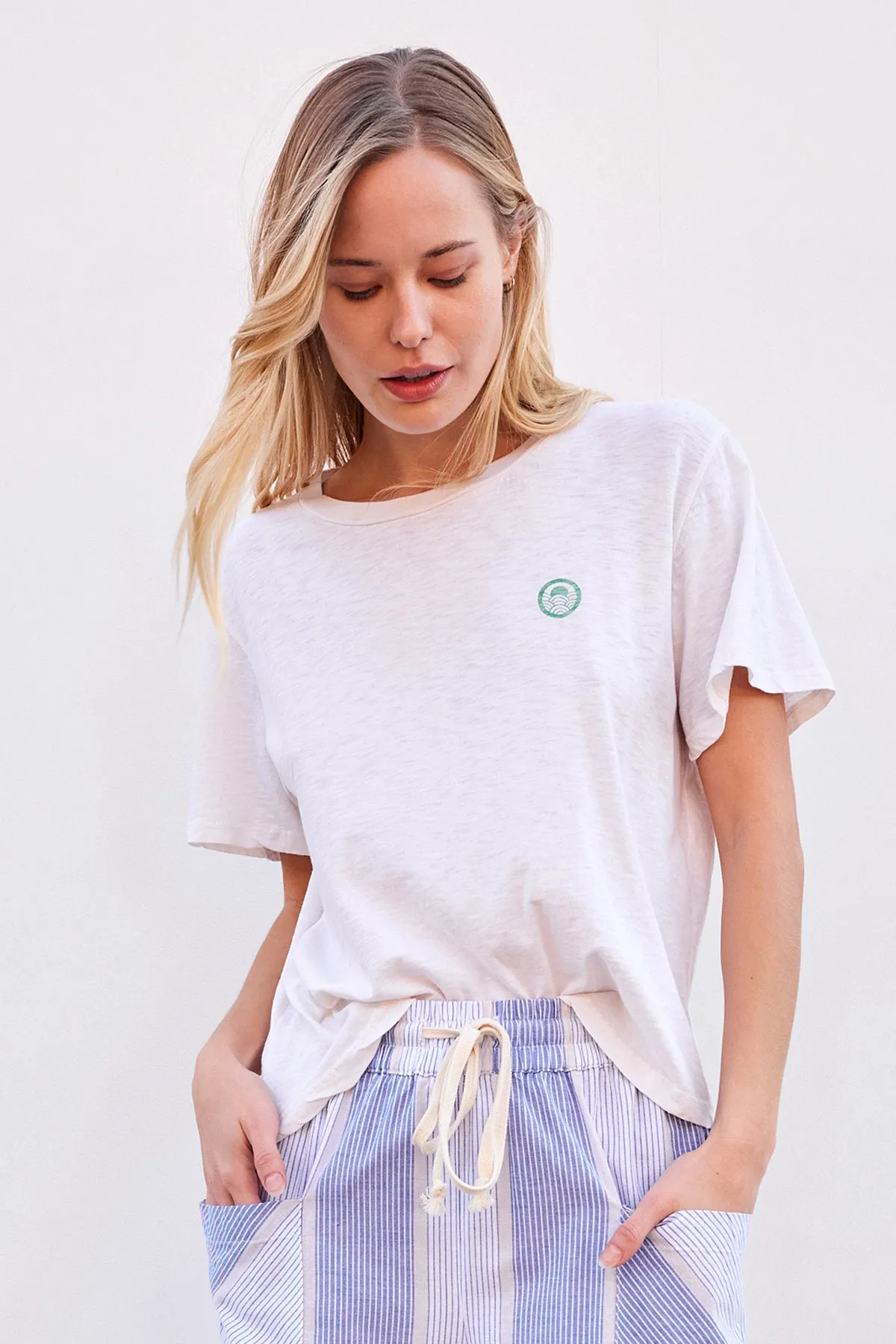 Sundry Checkers Crew Neck Tee in Cream sold by Bailey 44 product image thumbnail 3