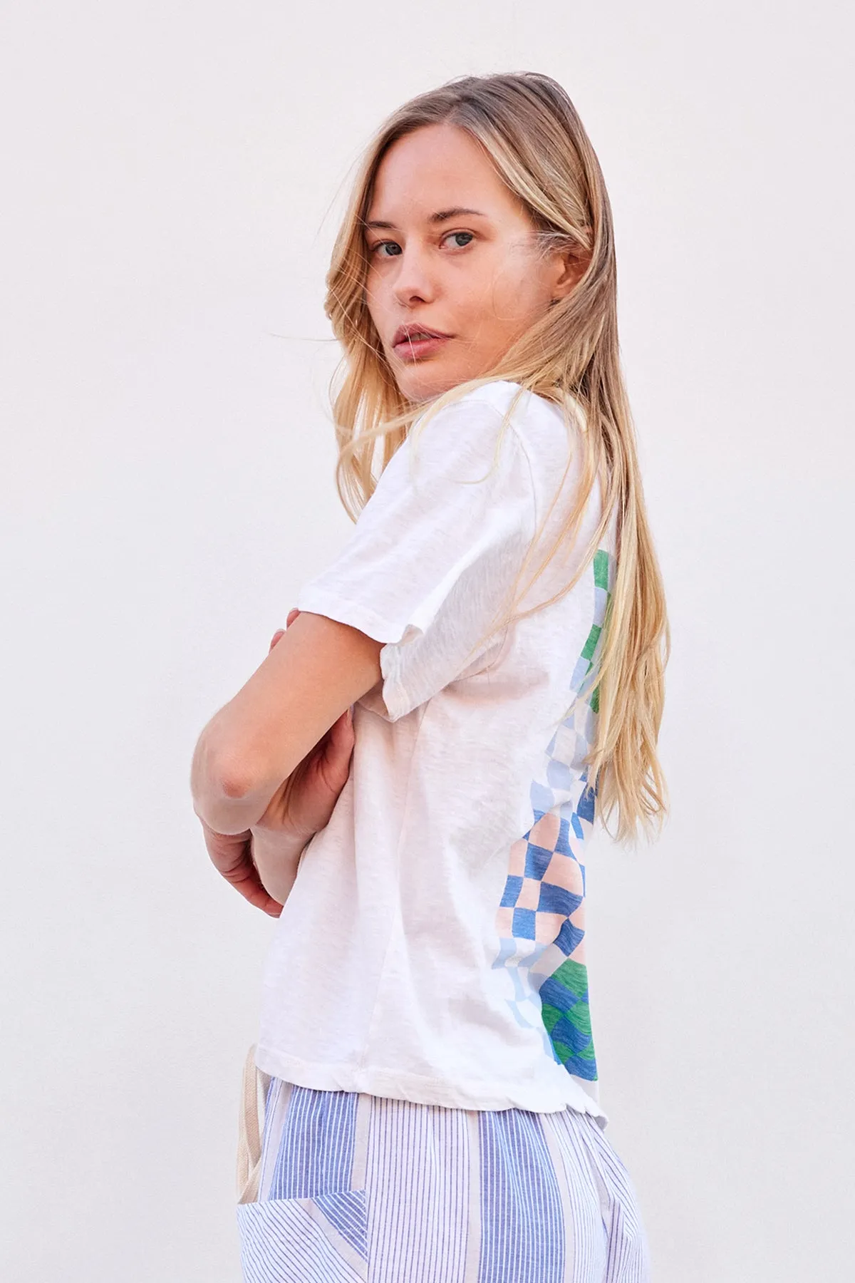 Sundry Checkers Crew Neck Tee in Cream sold by Bailey 44 product image thumbnail 4