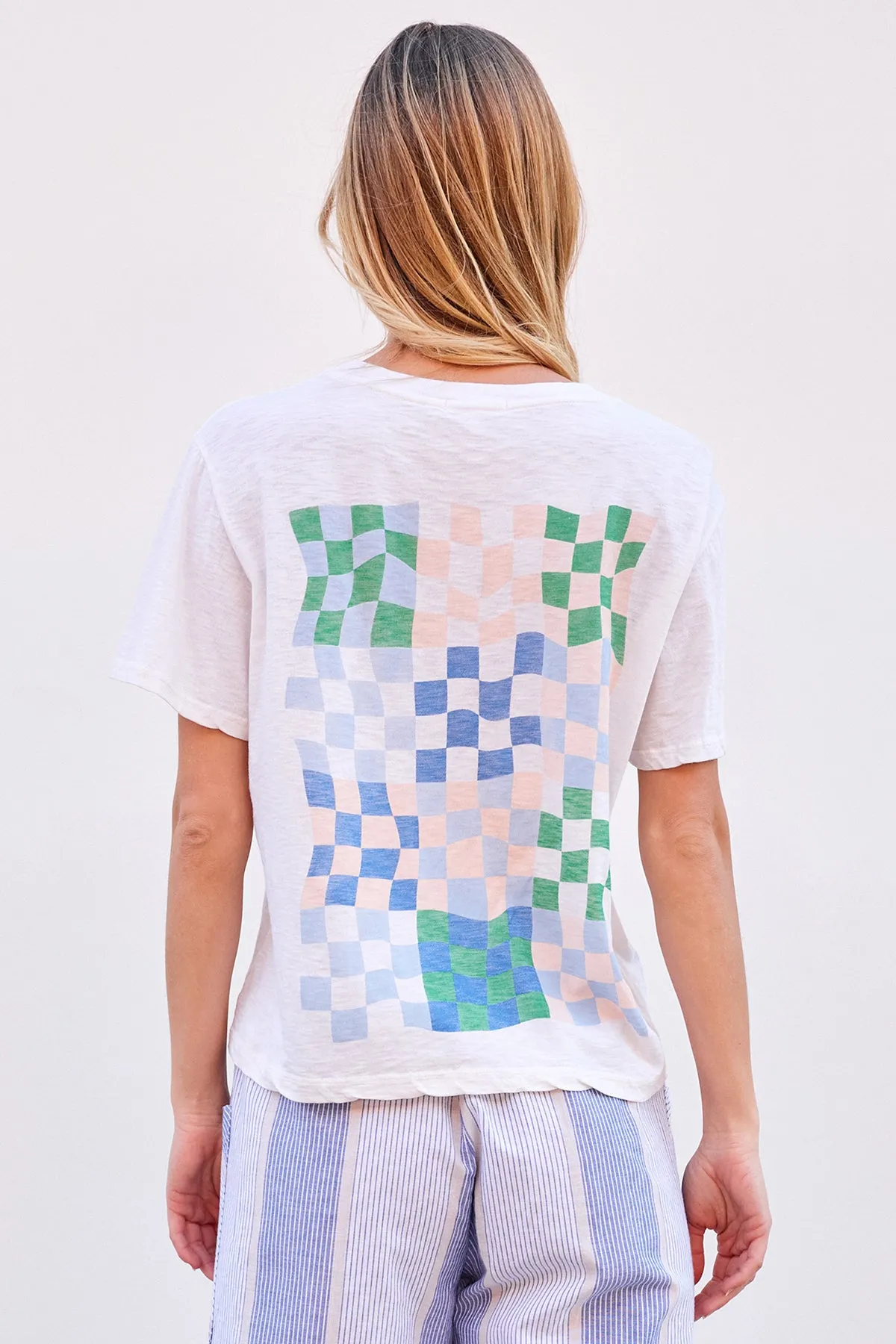 Sundry Checkers Crew Neck Tee in Cream sold by Bailey 44 product image thumbnail 5