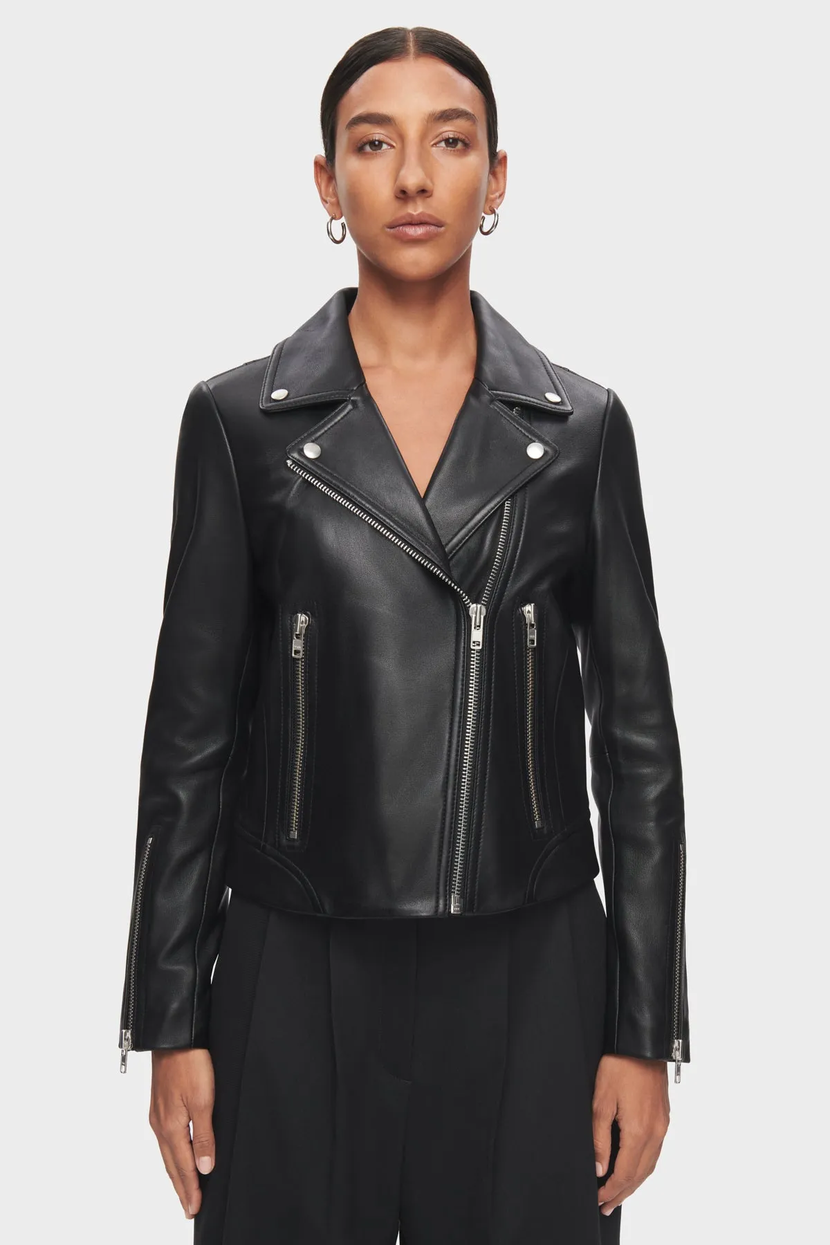 DSTLD Women's Leather Biker Jacket in Black with Silver Hardware sold by Bailey 44 product image thumbnail 2