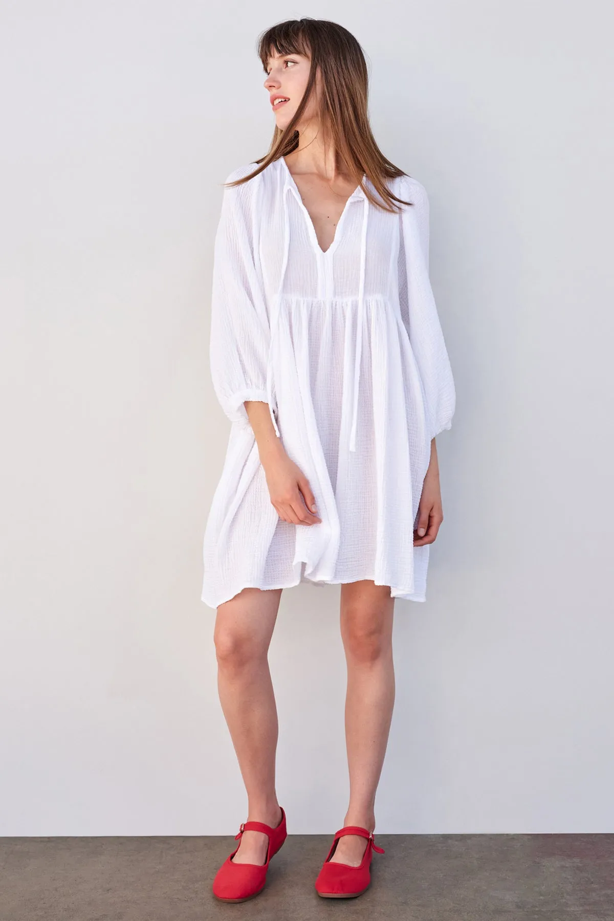Sundry Mini Blouson Sleeve Dress in White sold by Bailey 44