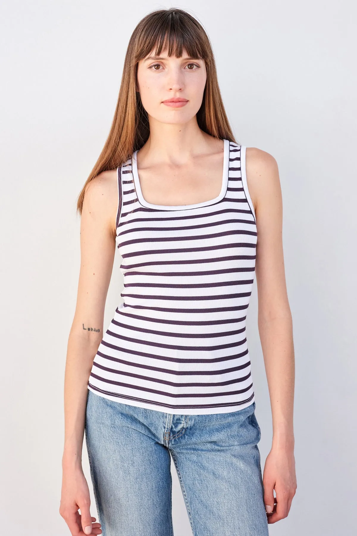 Sundry Striped Bodycon Tank in White sold by Bailey 44