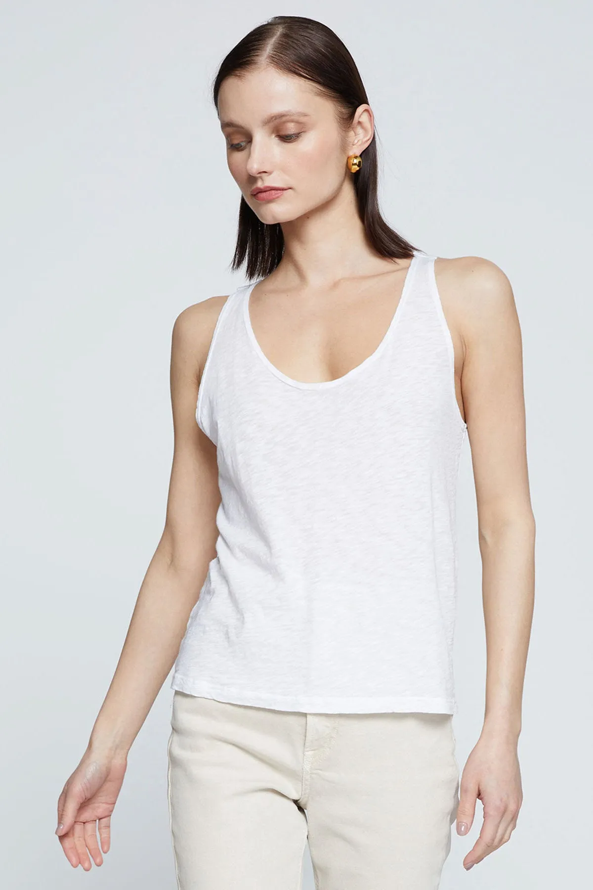 Stateside Supima Slub Scooped Tank in White sold by Bailey 44