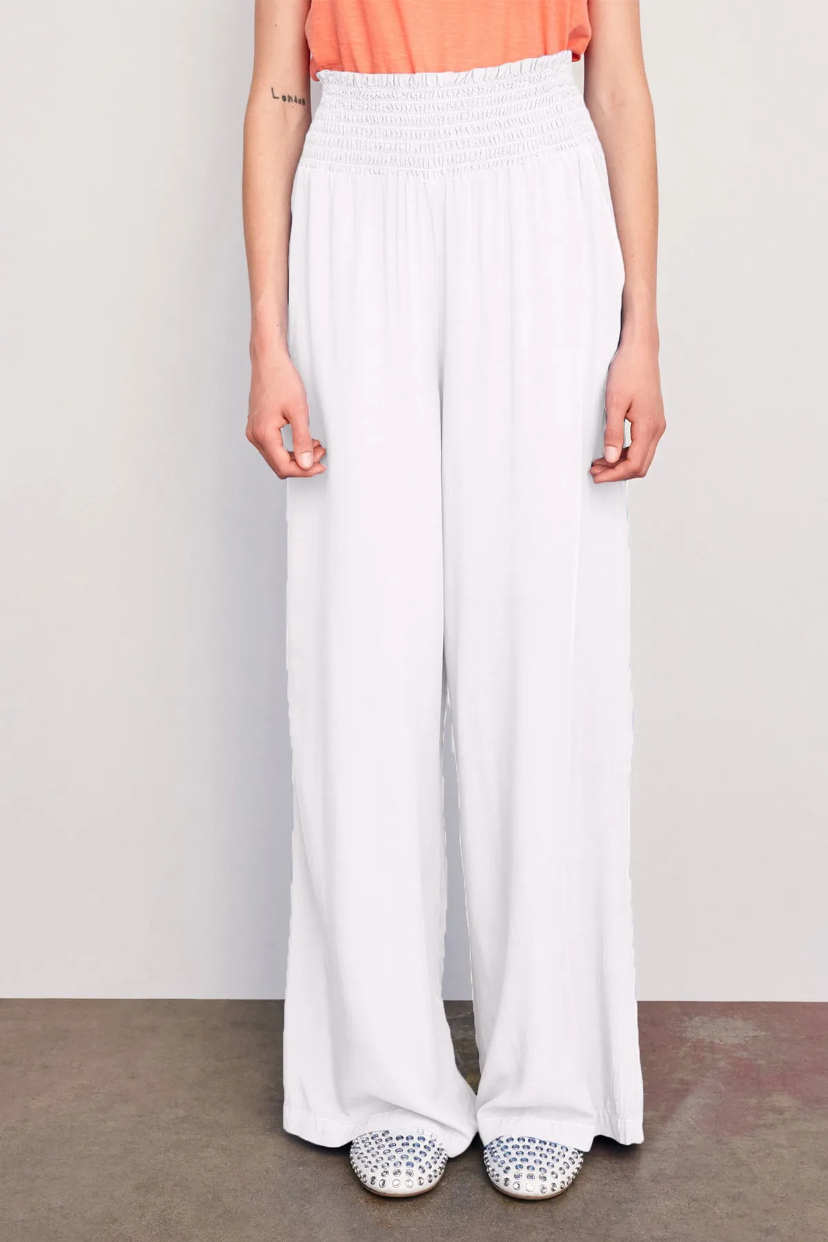 Sundry Smock Waist Wide Leg Pant in White sold by Bailey 44