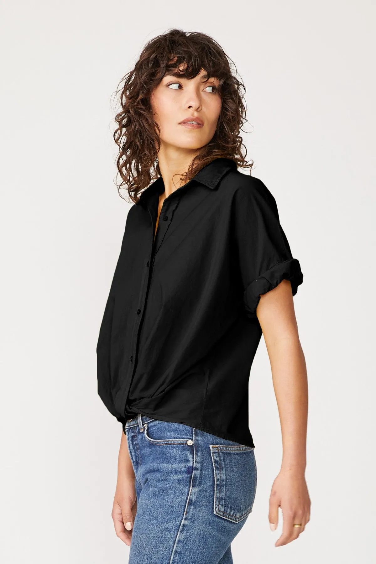 Stateside Voile Short Sleeve Front Twist Button Up Shirt in Black sold by Bailey 44 product image thumbnail 2