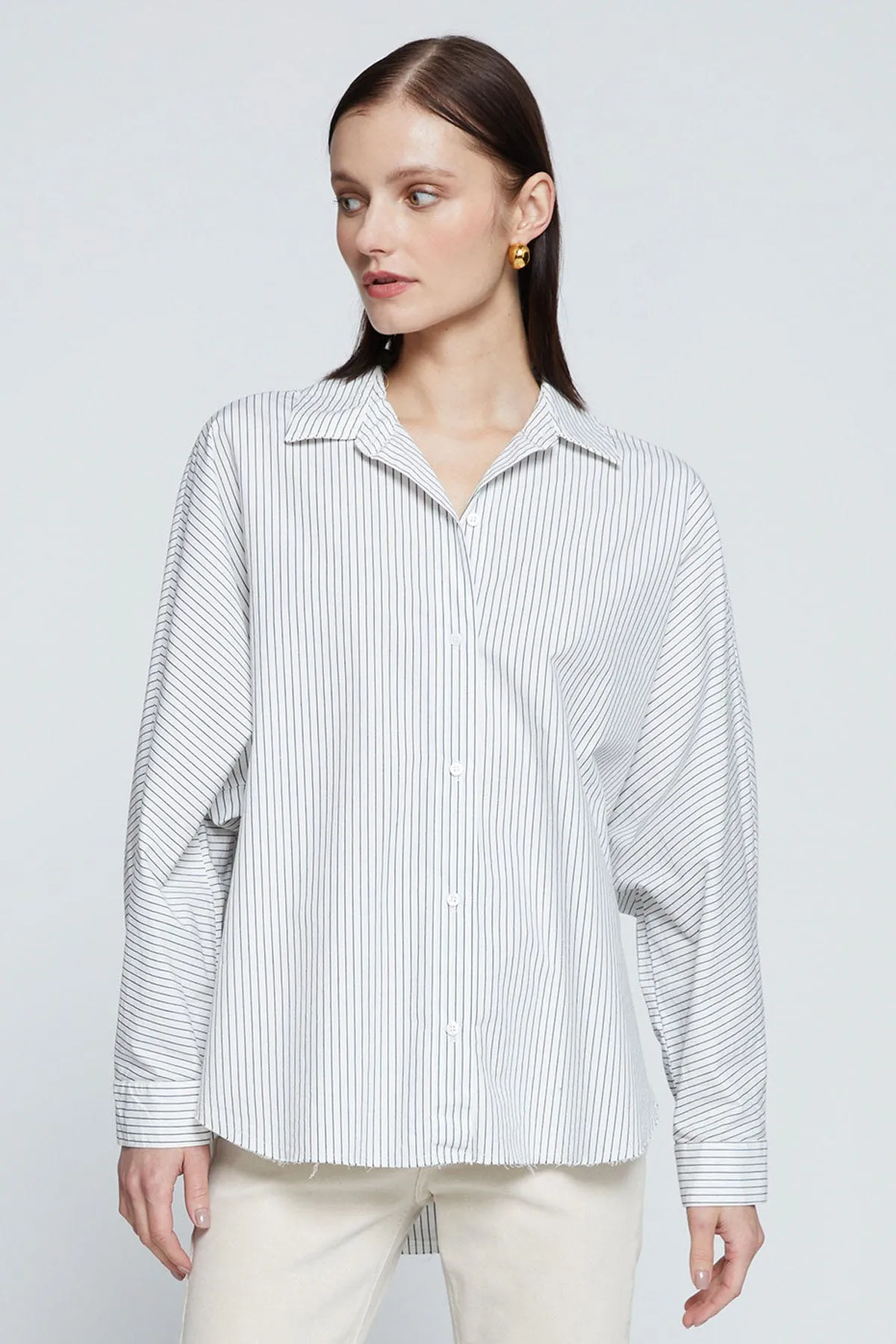 Stateside Elliott Poplin Stripe Dolman Shirt in Verde sold by Bailey 44 product image thumbnail 3