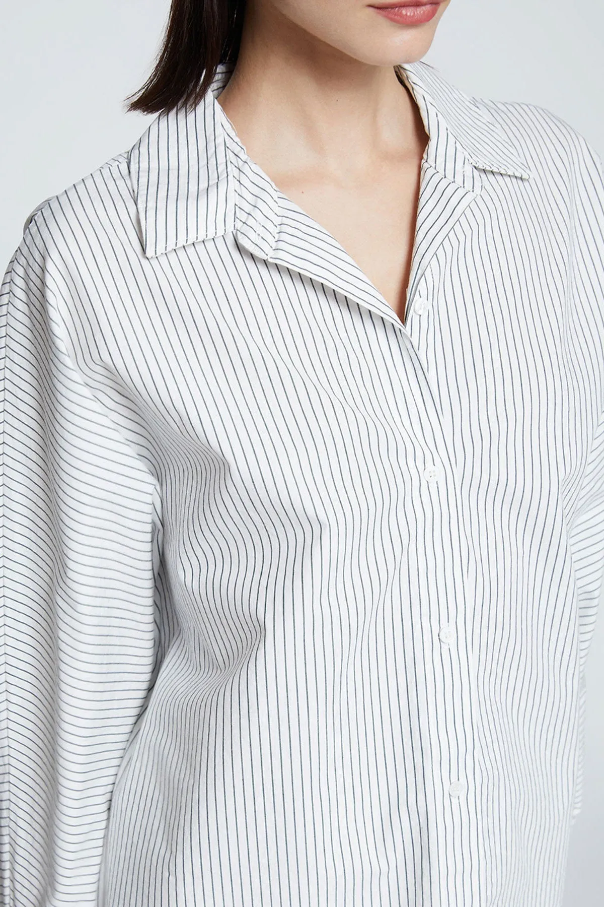 Stateside Elliott Poplin Stripe Dolman Shirt in Verde sold by Bailey 44 product image thumbnail 2