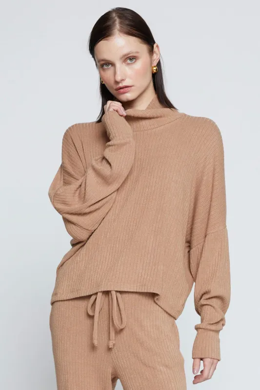 Stateside Rachel Chunky Rib Cropped Dolman Top in Toffee sold by Bailey 44