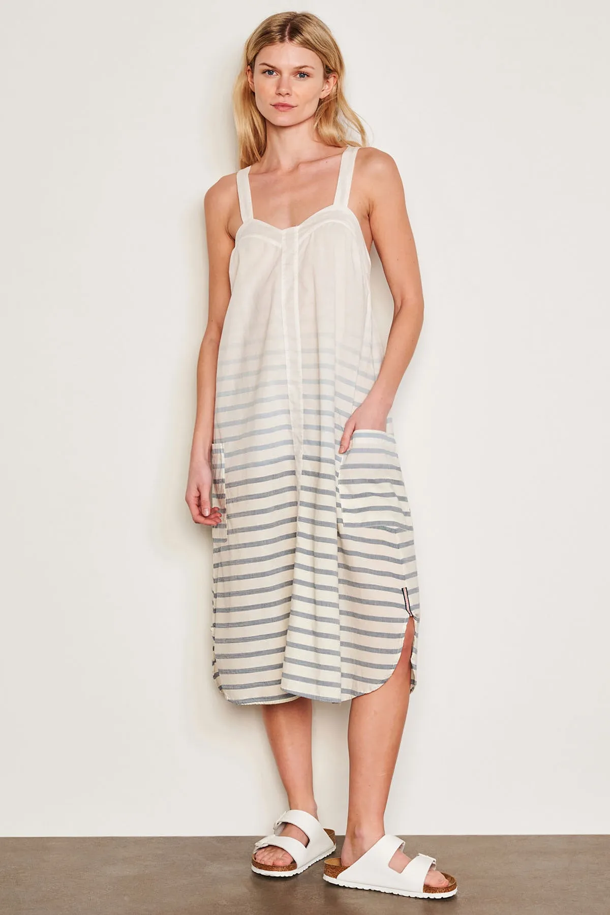 Sundry Changing Tide Stripe Midi Apron Dress in Deep Navy sold by Bailey 44