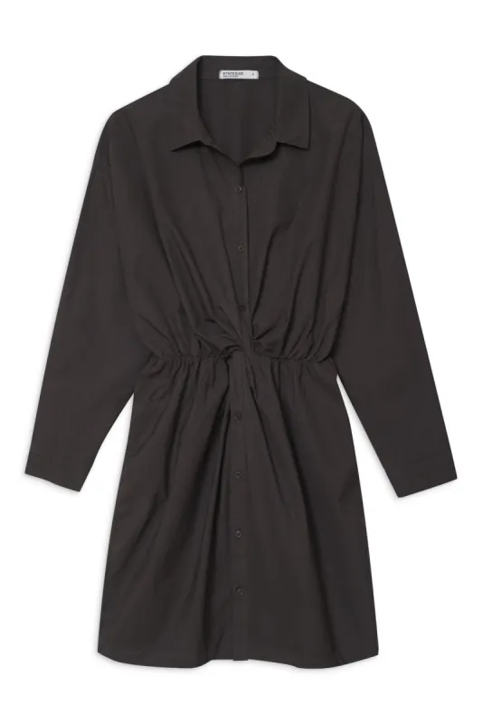 Stateside Structured Poplin Front Twist Shirt Dress in Ash sold by Bailey 44