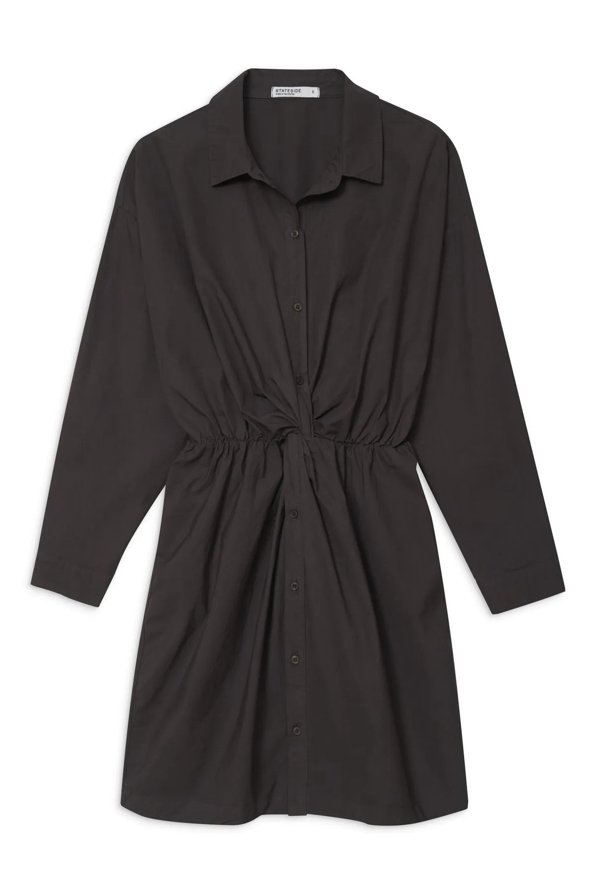 Stateside Structured Poplin Front Twist Shirt Dress in Ash sold by Bailey 44