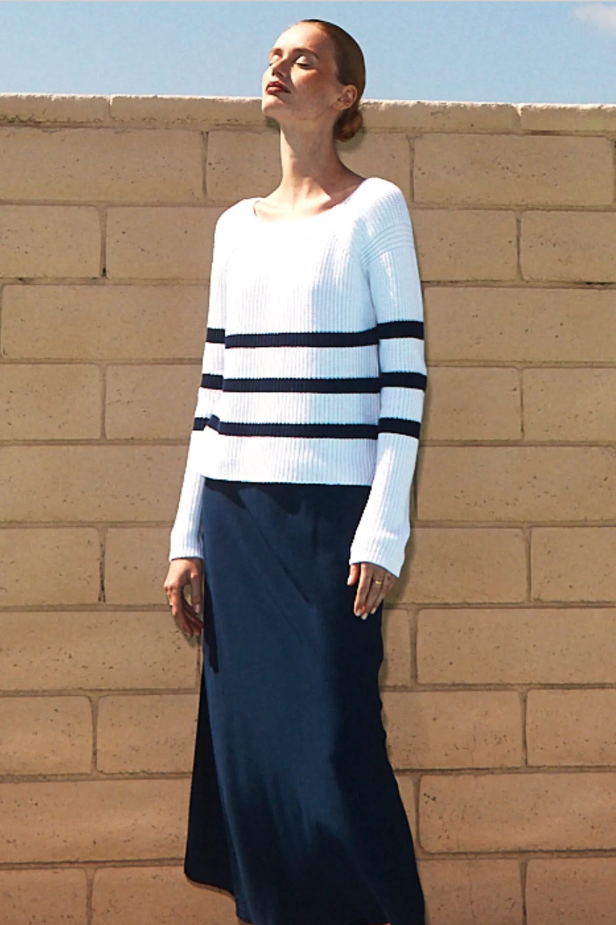 Stateside Striped Raglan Pullover Sweater in White sold by Bailey 44